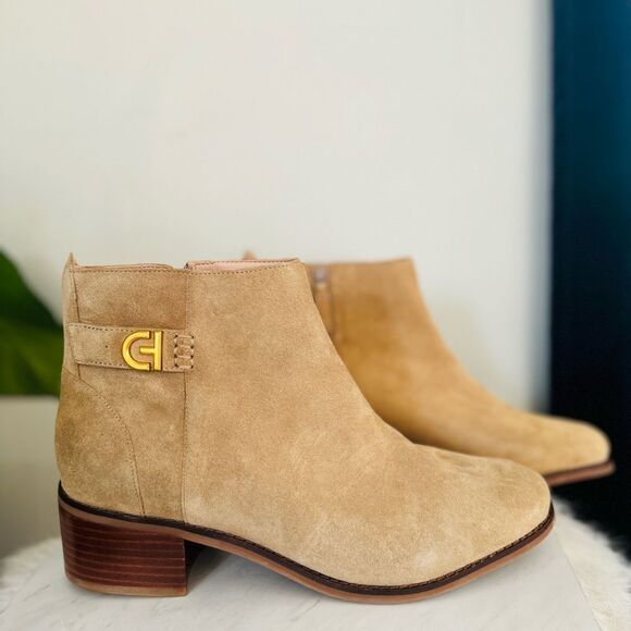 Cole Haan Holis Buckle Suede Leather Ankle Bootie, Tan, Size 10, NWOB - Picture 17 of 17
